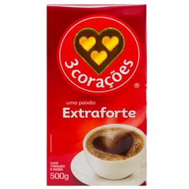 3 Corações Café Torrado e Moído Extra Forte, 500g vácuo