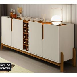 Aparador Buffet Sala Lizz 190cm Com Pés De Madeira Maciça Cor Off White/cedro - Libélula Moveis