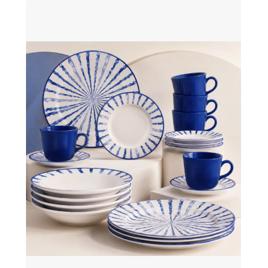 Aparelho De Jantar Branco Azul 16 Peças Completo Cerâmica