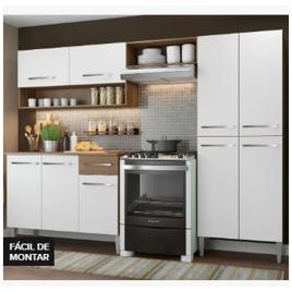 Armário De Cozinha Compacta Modulada Madesa Emilly Pop Com Armário E Balcão Rp Cor Rustic/Branco GREM229002