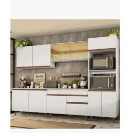Armário De Cozinha Completa Modulada com Balcão para Cooktop Madesa Reims GRRM31000109 Com Armário Branco