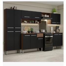 Armário de Cozinha Completa Modulada Compacta Madesa Emilly Balcão Rp Cor Rustic/Preto XAGREM2930017K