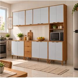 Armário de Cozinha Completo Luísa 100% MDF 5 Peças 13 Portas 3 Gavetas 260cm Moderna Mobília