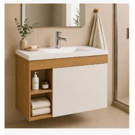 Armário Gabinete Banheiro com Cuba Compacta Moderna Nature/Off White - Blue Moby