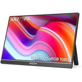ARZOPA Monitor portátil de 16.1", monitor portátil para laptop 100% sRGB FHD 1080p, tela IPS
