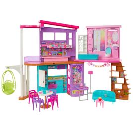 Barbie, Casa de Bonecas Malibu com 2 andares, 6 Áreas para Brincar e Mais de 30 peças