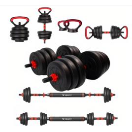 Barra Anilha Halter Kettlebell Kit Musculação Completo - 40kg