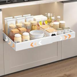 BEMMY Organizador De Prateleiras Deslizantes com Largura Extensível(1 Pacote), Gavetas Removíveis, Serviço Pesado, Prateleiras Deslizantes Removíveis E Adesivas Para Cozinha (42 * 30-50CM) (Branco)