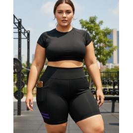 Bermuda Ciclista Suplex Bolso Plus Size Cós Alto Fitness
