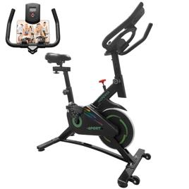 Bicicleta Ergométrica Indoor, Ultra Silenciosa, com Resistência Infinita, Assento e Guidão Ajustáveis, Monitor LCD（Verde)