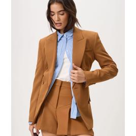 Blazer Slim Alfaiatado com Botões e Bolsos Frontais Caramelo