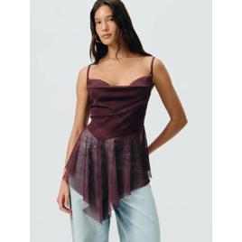 Blusa Alcinha em Tule com Barra Assimétrica Bordô