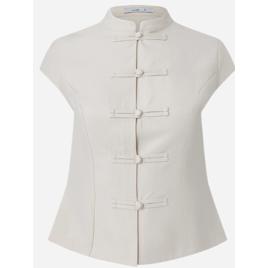 Blusa com Gola Padre e Fechamento por Alamares Bege