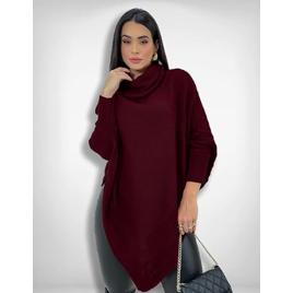 Blusa De Frio Tricô Poncho Gola Alta