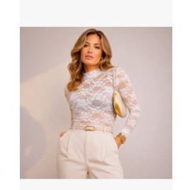 Blusa De Renda Manga Longa Feminino Gola Alta