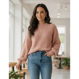 Blusa Feminina Inverno Tricô Manga Longa Balão Moderna