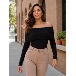 Blusa Feminina Manga Longa Slim Ombro A Ombro