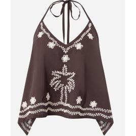 Blusa Frente Única em Cotton com Bordado de Coqueiro Marrom