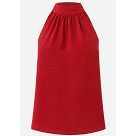 Blusa Frente Única em Crepe com Amarração na Gola Alta Vermelho