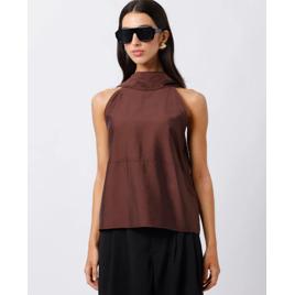 Blusa halterneck feminina com recorte e amarração mindset marrom