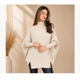 Blusa Poncho Tricot Feminino Inverno Mousse Elegante