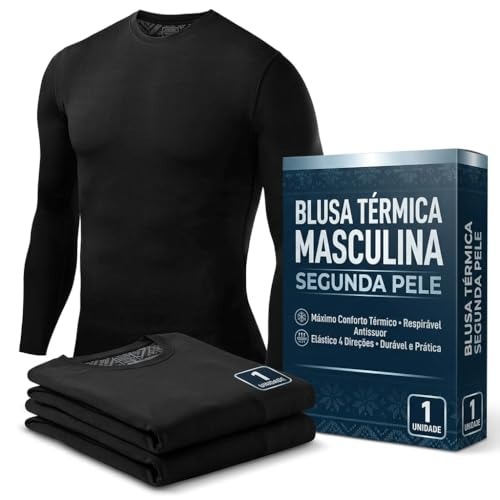 Blusa Térmica Masculina Segunda Pele Preta com Forro de Lã