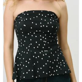 Blusa Tomara que Caia em Bengaline com Estampa Poá Preto
