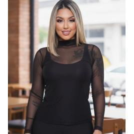 Blusa Tule Feminina Manga Longa Luxo