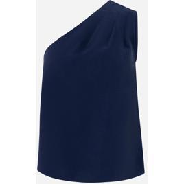 Blusa Um Ombro Só em Viscose com Prega Azul