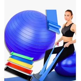 Bola Suiça Pilates Fisio 65cm + Faixa Elastica + 5 Mini Band Bola De Pilates Elásticos