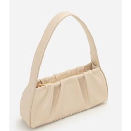 Bolsa Baguete em PU com Textura Croco Off White