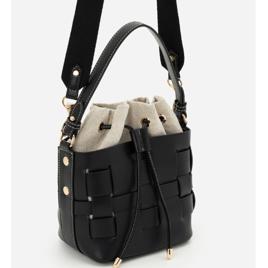 Bolsa Bucket Pequena em PU com Bolso Interno Removível Preto