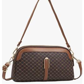 Bolsa De Couro Feminina Média Transversal Crossbody E Ombro Ajustável, Duas Divisões com Zíper, Impermeável