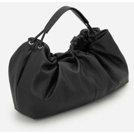 Bolsa Hobo Grande em PU com Efeito Franzido Cinza Escuro