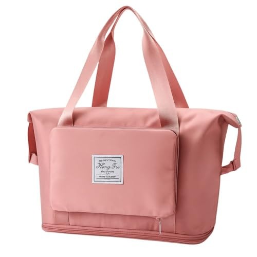 Bolsa Mala Dobrável Expansível e Impermeável Oxford – Ideal Academia e Viagem • Compartimento para Tênis/Roupas Molhadas • Alças Mão e Tiracolo Reforçadas (Rosa)