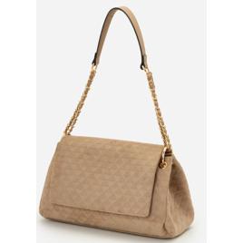 Bolsa Shoulder Média em Suede com Textura Triângulos Bege
