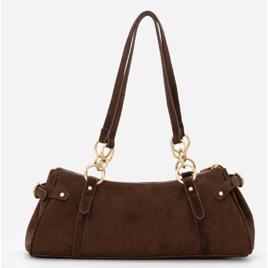 Bolsa Suede Média com Detalhes Metalizados Marrom