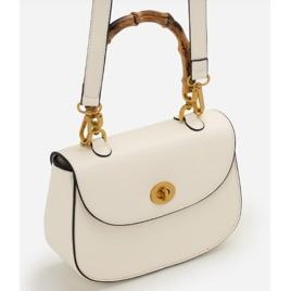 Bolsa Transversal Média em PU com Alça Efeito de Bambu Off White