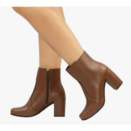 Bota Cano Curto Salto Alto Grosso Bico Quadrado Confortável