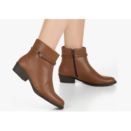 Bota Casual Cano Curto Zíper Salto Baixo Detalhe Lateral