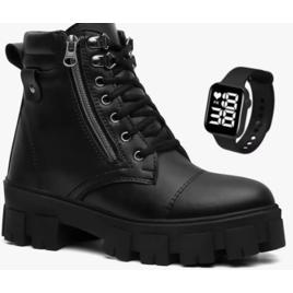 Bota Coturno Botinha Tratorada Feminina Cano Curto Zíper