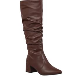 Bota Enrugada GigiL Cano Longo Slouch Bico Fino Terra