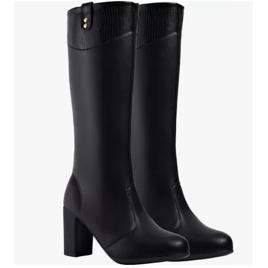 Bota Feminina Cano Longo Alto Salto Bloco Grosso Confortável