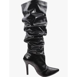 Bota Feminina de Cano Alto Enrugada Estilo Slouchy
