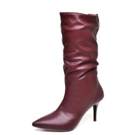 Bota Feminina Ellas Cano Médio Enrugado Napa Marsala
