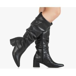 Bota Feminina Gigil Bico Fino Cano Longo Enrugado Slouch