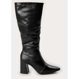 Bota feminina salto alto quadrado com elástico - preta | Dakota