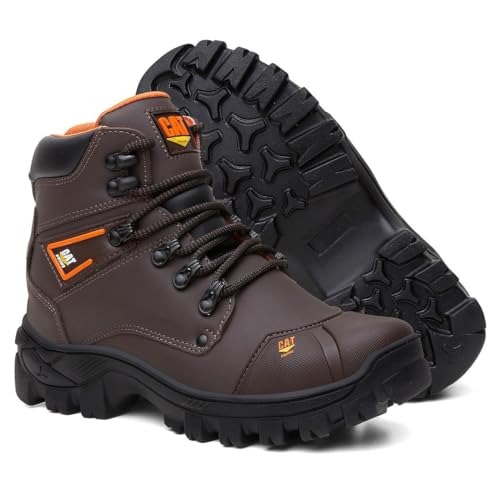 Bota Masculina Em Couro Para Trabalho Com Bico P.V.C e C.A Café/43