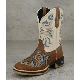 Bota Western Texana Feminina Country Couro Glitter Azul