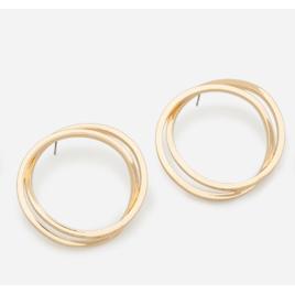 Brinco Botão em Metal com Aro Duplo Dourado
